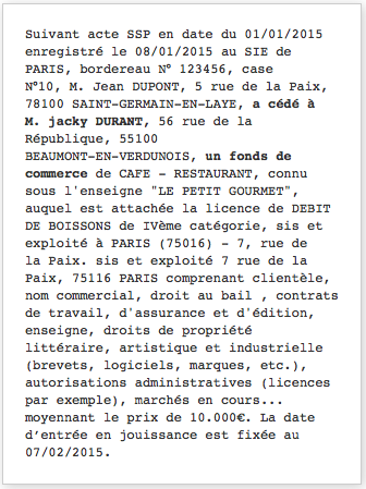 annonce legale cession fond de commerce